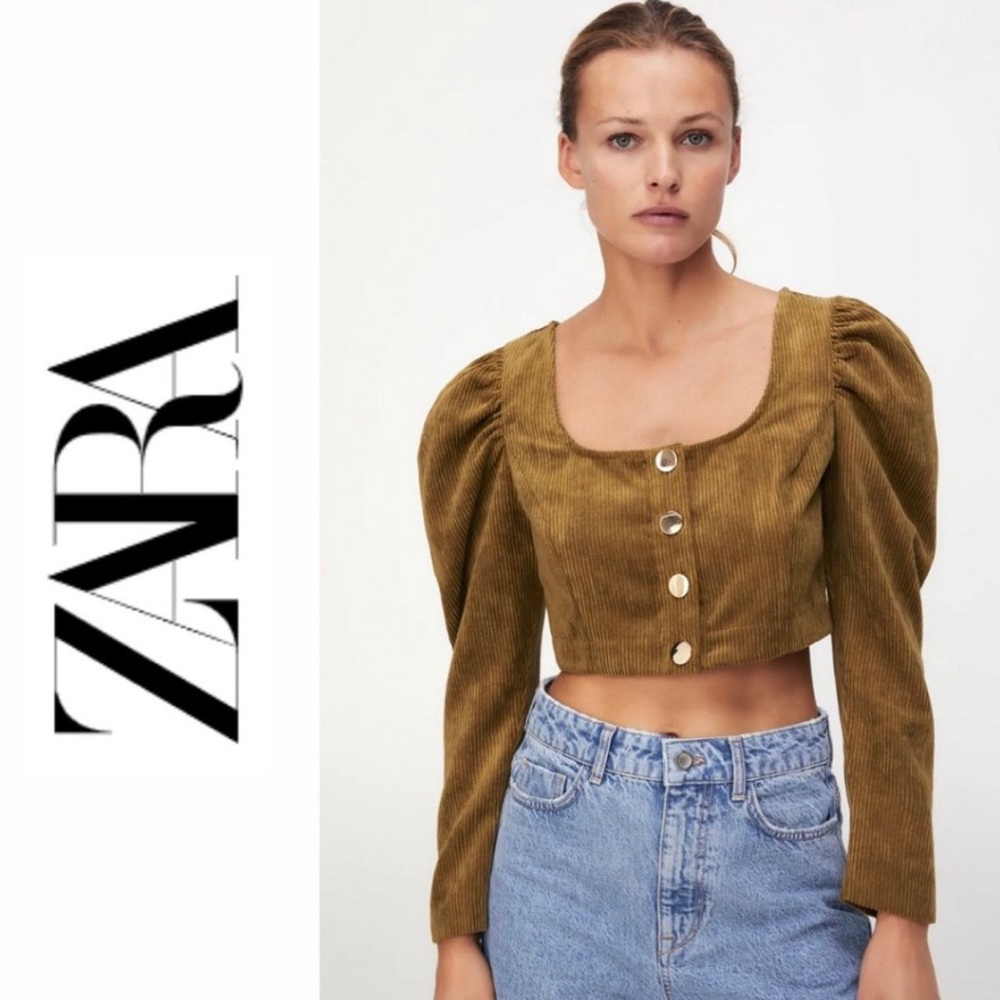 Zara Corduroy Long Sleeve Crop Top, Size S, NWT